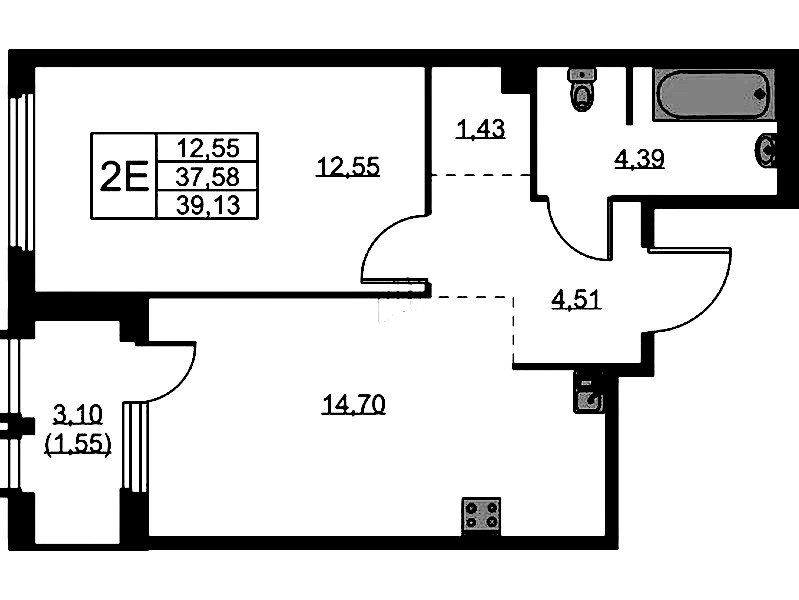 1-комнатная квартира 39.13 м², 3/15 эт., ЖК «GloraX Парголово»